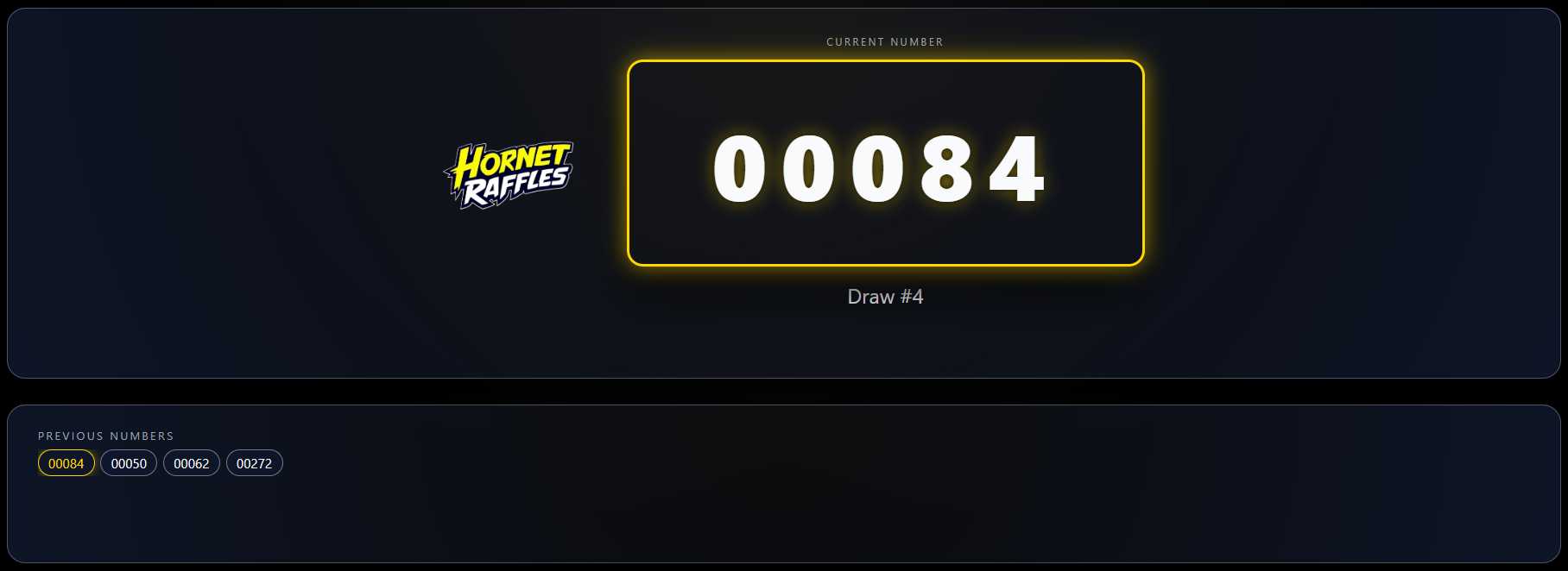 Live raffle display screen