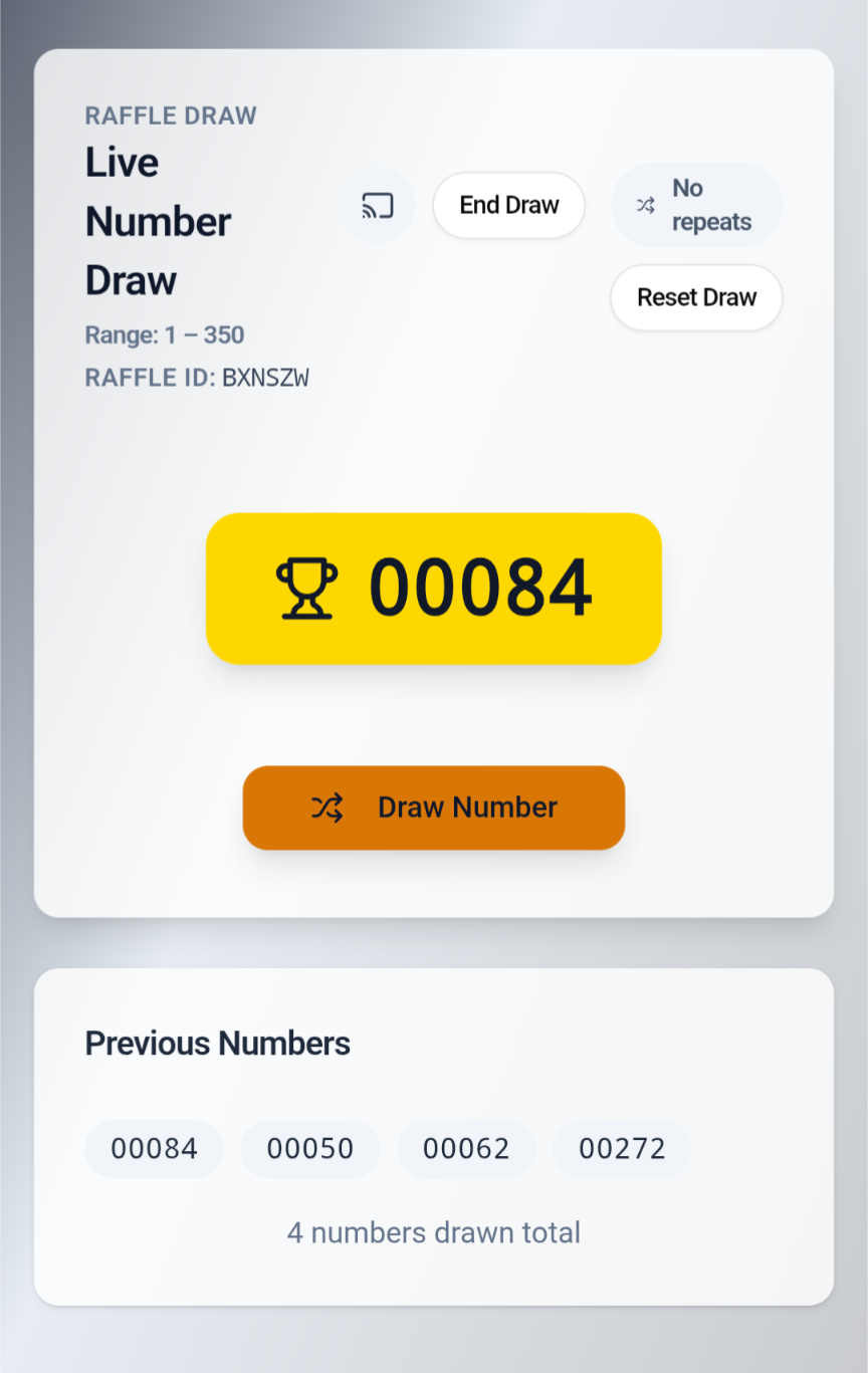 Running the raffle draw screen