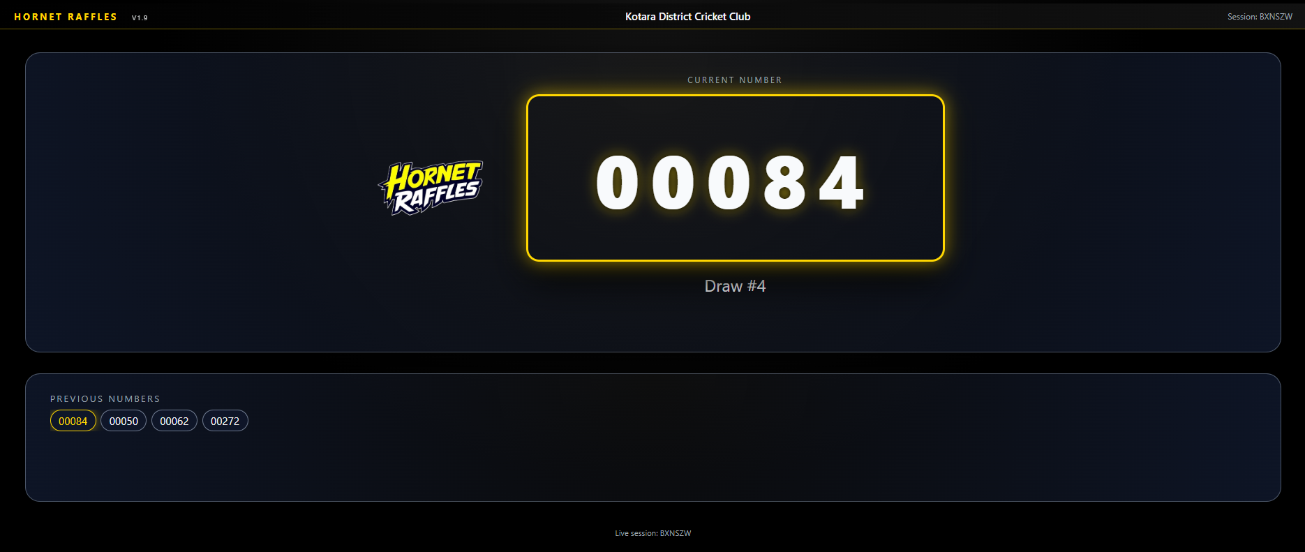 Hornet Raffles live presentation screen